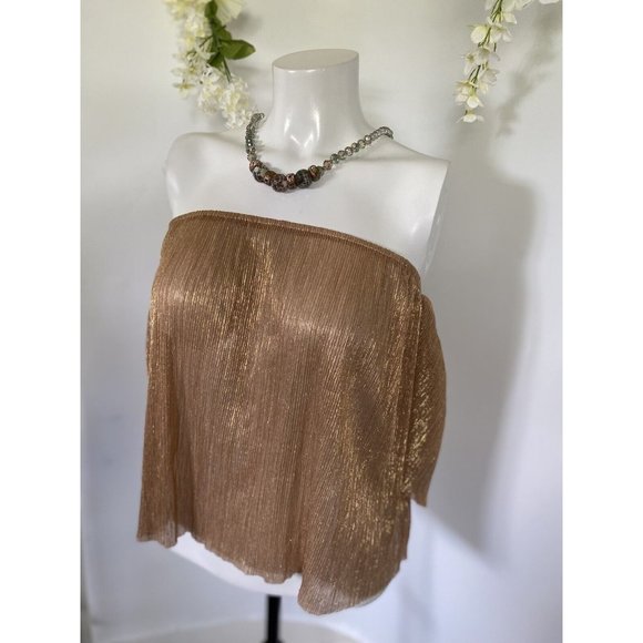 NWOT Forever 21 Rare Shimmery Rose Gold Off Shoulder Glam Disco Top Size Medium - Picture 3 of 12
